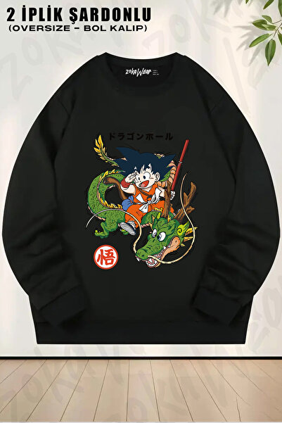 ZOKAWEAR Pulover supradimensionat unisex cu imprimeu Dragon Ball Goku Shenron...