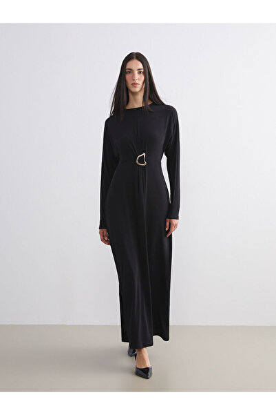 LC Waikiki Black Crew Neck Gathered Dress