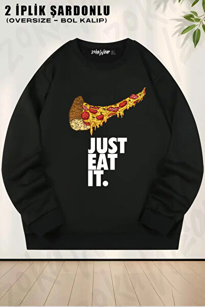 ZOKAWEAR Unisex Oversized Just Eat It pizza cu imprimeu Sweatshirt cu guler r...