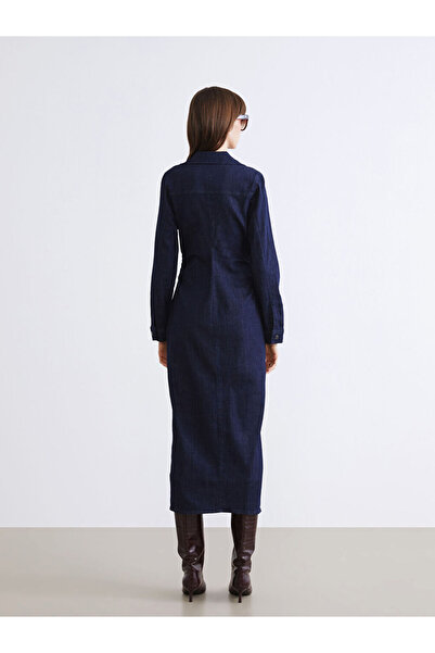 LC Waikiki Gömlek Yaka Büzgülü Jean Elbise