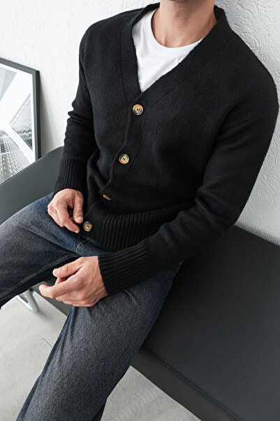 MATTİMODA Erkek Oversize Premium Siyah Triko Hırka