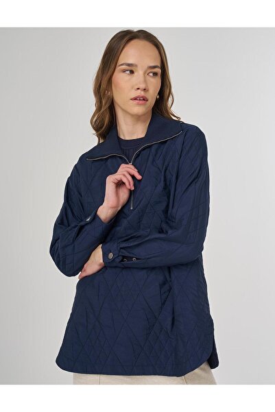Kayra Wide Collar Embossed Sweatshirt Dark Navy Blue