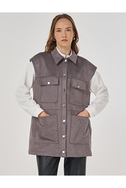 Kayra سترة من جلد الغزال مع تفاصيل جيبية، مدخنة