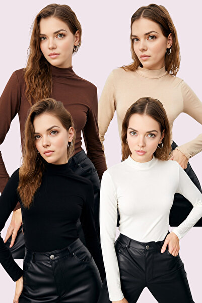 Trend Sizde Body cu mâneci lungi pentru femei, negru, alb, crem, maro amar, 4...