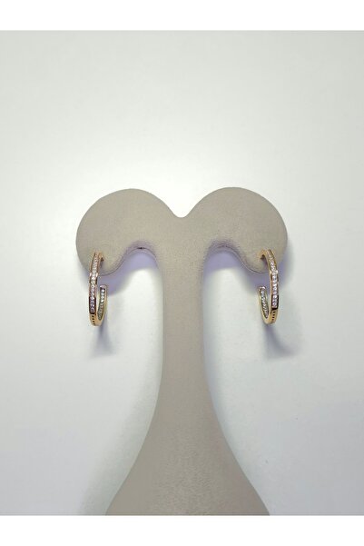 Mrs.Lry Çelik Zirkon Taşlı Gold Rengi Halka Küpe Minimal Şık Tasarım Günlük Takı