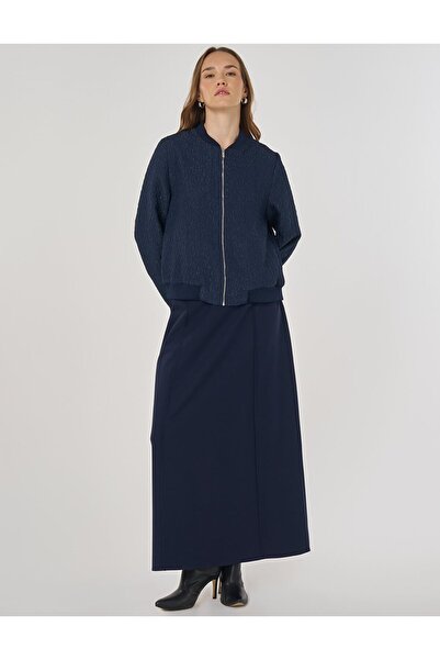 Kayra Jacquard Skirt Suit Navy Blue