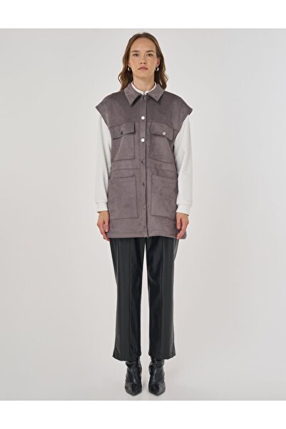 Kayra سترة من جلد الغزال مع تفاصيل جيبية، مدخنة