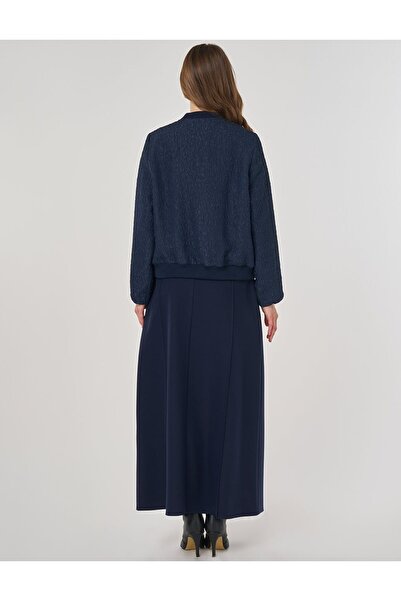 Kayra Jacquard Skirt Suit Navy Blue