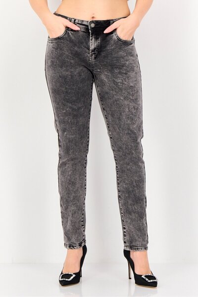 PROMOD Women Regular Fit Washed Stretchable Jeans, Grey