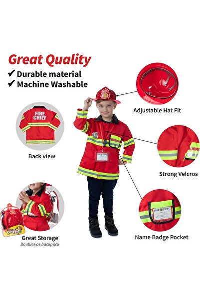 007 Born Toys 8 PC Premium Washable Kids Fireman Costume with Accessories