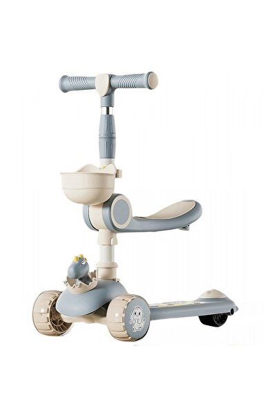 dalip 3-in-1 Multifunctional Scooter for Kids 1-7 Years, Dino Model, Beige/Blue, Lights & Music
