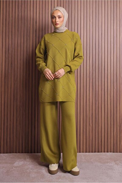 TRENDTESETTÜR Women's Green (Acid) Pants and Knitwear Set t 7607