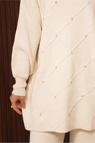 TRENDTESETTÜR Women's Beige (Stone) Pants and Knitwear Set t 7607