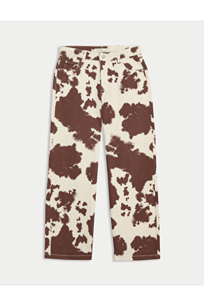 Marks & Spencer Saf Pamuk Geniş Paça Desenli Kot Pantolon (6-16 Yaş)