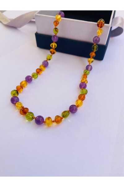 NİSSBEBE Certified Original Drop Amber Baby Kids Necklace and Adult Turquoise Bracelet