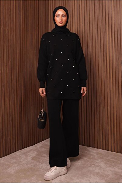 TRENDTESETTÜR Women's Black Pants and Knitwear Set t 7607