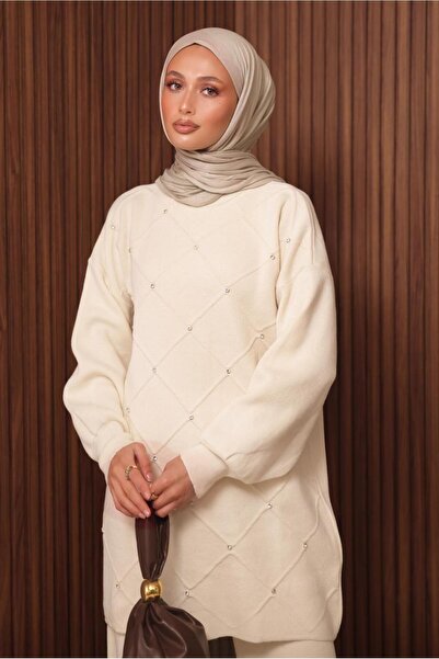 TRENDTESETTÜR Women's Beige (Stone) Pants and Knitwear Set t 7607