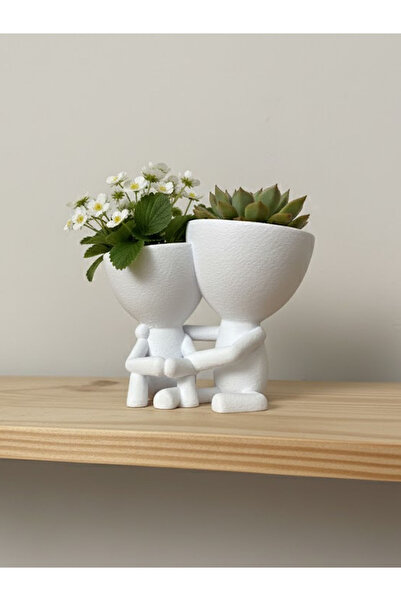 Printhane 3D 3D Sarılan İnsan Figürlü Çift Saksı - Minimal Dekoratif Sukulent...