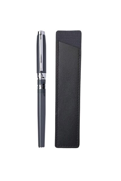 Daco Gray Fountain Pen, Daco, F-type nib + FLR leather case, metal body, silver accessories, Dragonul Da model