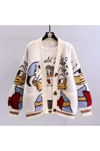 ARS Butik Daffy Duck Buttoned Knit Cardigan with Pockets