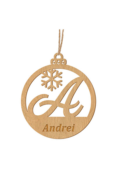 Piksel Glob lemn, un strat, personalizat nume, logo, Piksel, decoratiune brad...