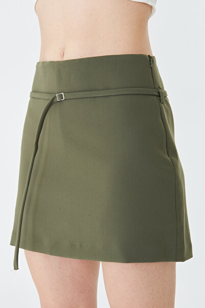 LA PANTE Metal Tokalı ,Kuşaklı ,Yandan Fermuarlı Şort Etek
