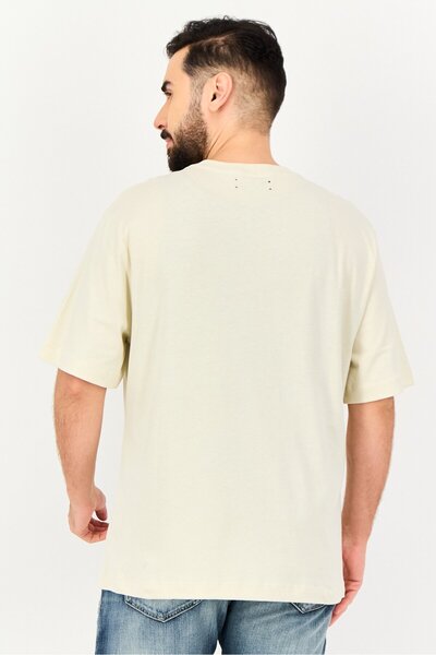 Amiri Men Crew Neck Short Sleeve Brand Logo T-Shirt, Beige