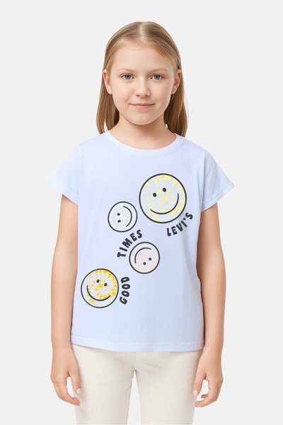 Levi's Kids Girl Graphic Print Short Sleeve T-Shirt, Light Blue