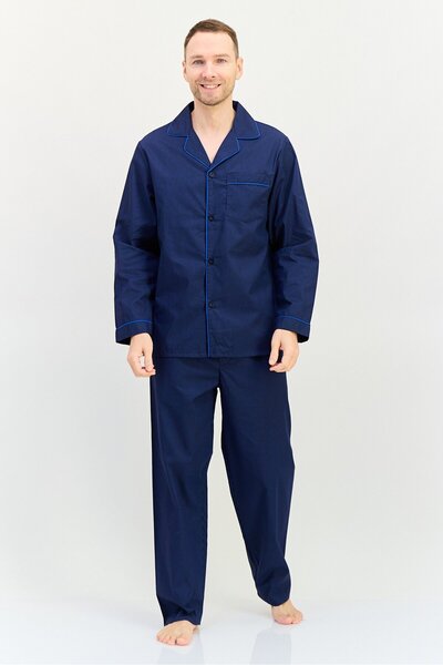 English Laundry طقم رجالي مكون من قطعتين من قميص مخطط و بيجامة للنوم، أزرق داكن