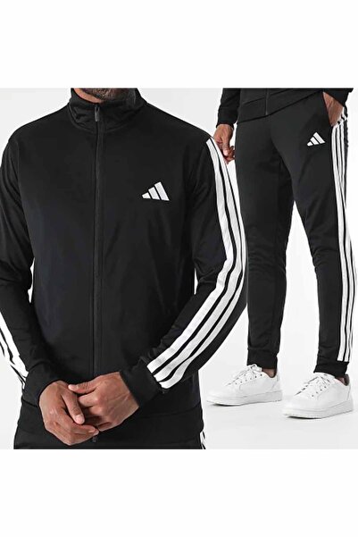 adidas Ανδρικό σετ αθλητικής φόρμας Polinit Fabric Black Striped Zippered ψηλ...