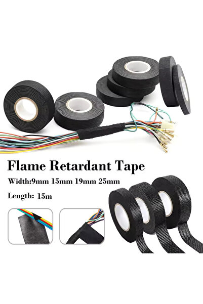 Choice13 9mm 15m black 15 Meter Heat-resistant Flame Retardant Tape Coroplast Adhesive Cloth Tape For Car Cab