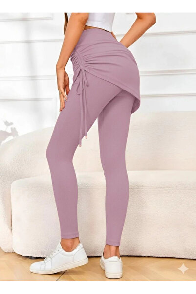 Butik Women's High Waist Side Gathered Bottom Long Camisole Leggings Skirt