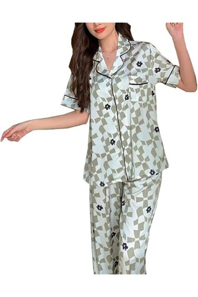 Margoun بيجامات نسائية مكونة من قطعتين، قميص بأكمام قصيرة وبنطلون طويل، ملابس...