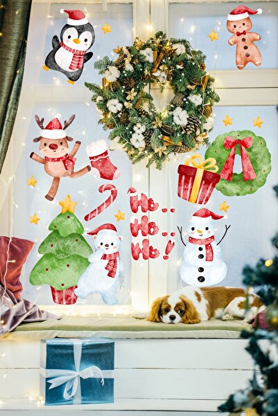 Piksel Grafik Kış Konsepti Yılbaşı Etiket Cam Yılbaşı, Duvar Yılbaşı Etiketi