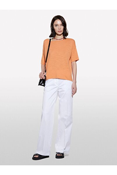 Sisley Γυναικείο πορτοκαλί μπλουζάκι με λαιμόκοψη από λινό oversized - 325P105GM106H