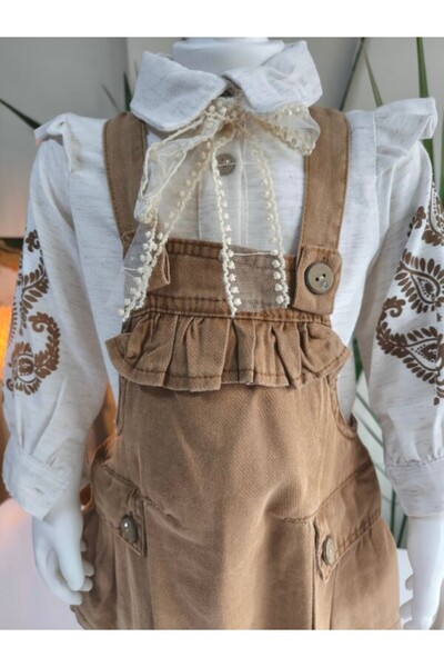 Şimo Butik Girl's Denim Salopet Authentic Vintage Special Design (Denim Dress+Blouse)