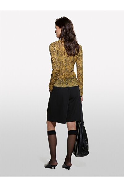 Sisley Printed Slim Fit High Neck Long Sleeve T-Shirt Women Yellow Printed T-Shirt - 324A34Ggl200R