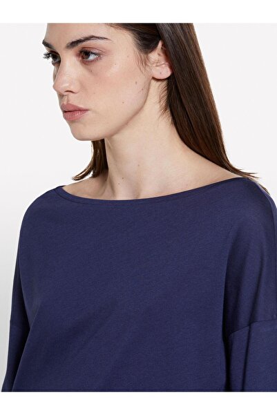 Sisley Γυναικείο μπλουζάκι Modal Blended Boat Neck Regular Fit ΜΠΛΟΥΖΑ ΣΚΟΥΡΟ ΜΠΛΕ - 325P3QU4L12EE