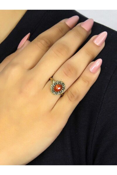 esha Doğal Taş Akik Oval Doğal Taşlı Antik Model Kadın Ayarlanabillir Yüzük euy77a