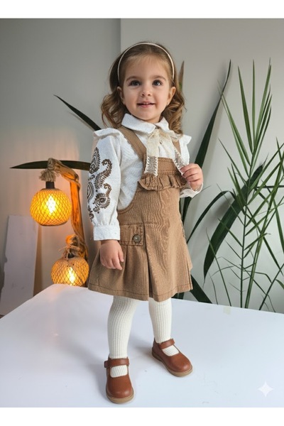 Şimo Butik Girl's Denim Salopet Authentic Vintage Special Design (Denim Dress+Blouse)