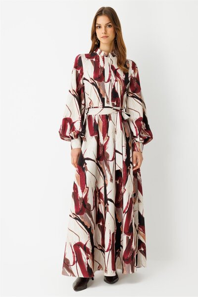 Esswaap Özel Baskılı Elbise Bordo