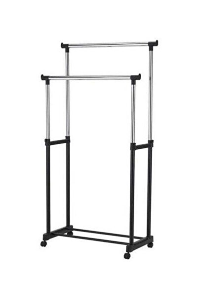 Generic Double Pole Clothes Portable Rack Silver/Black 84.5x43cm
