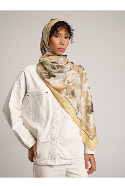 Ayshara شال ماهبيري منقوش بالزهور من جانب واحد - أصفر