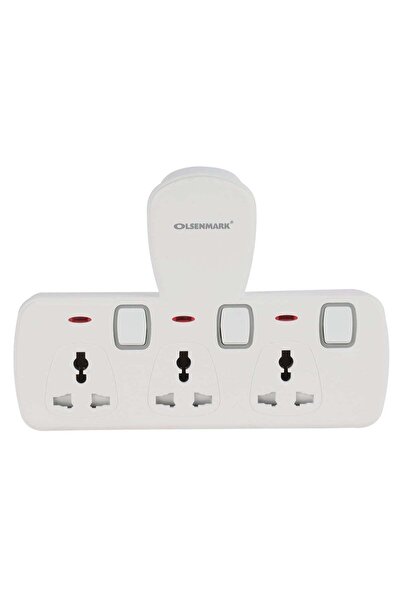 Olsenmark Multi Plug Power Extension Adapter 3-Way Universal Wall 3-Pin Socket