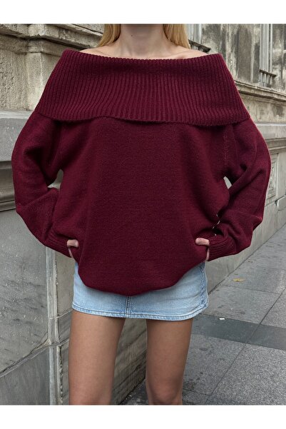 b buhari bykoc Pulover tricotat cu guler Madonna, cu umeri expusi