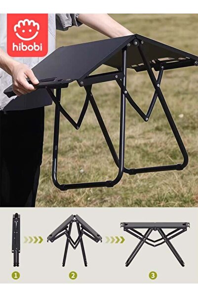hibobi Portable Foldable Camping Table, Travel Table with Free Lamp Stand