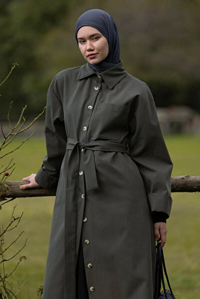 ZÜLAYS Düğmeli Uzun Trençkot Antrasit