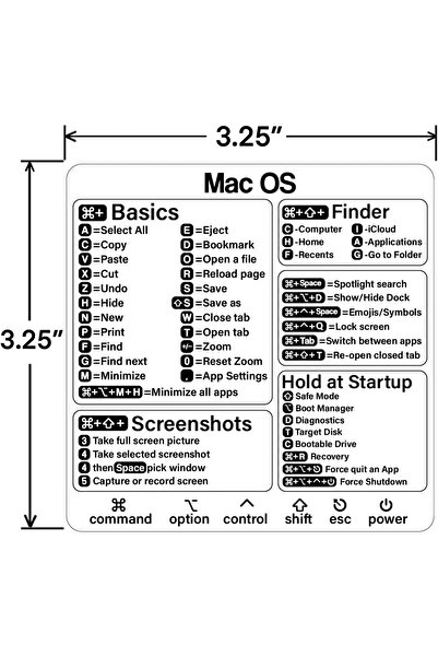 007 Mac Shortcuts Sticker (Mac M1/Intel) for Word & Excel — Fits MacBook Air/Pro 13-16 inch — 1 Piec