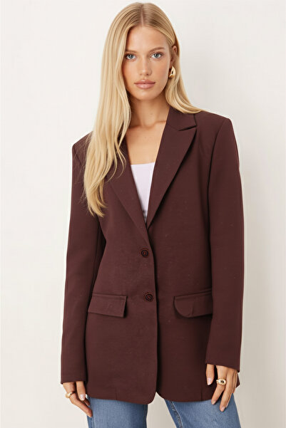 armonika Дамско кафе-цветно мъжко палто с капак на джоба, закопчавано с капак, от вълна, ARM-26K001044