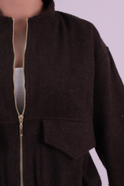 armonika Γυναικείο καφέ παλτό Bomber με ελαστικές μανίκια και ελαστική μέση ARM-26K001027